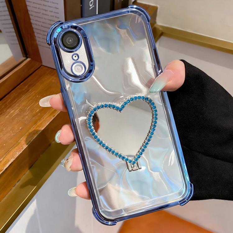 Heart-shaped Mirror Electroplated TPU + Acrylic Phone Case with Holder