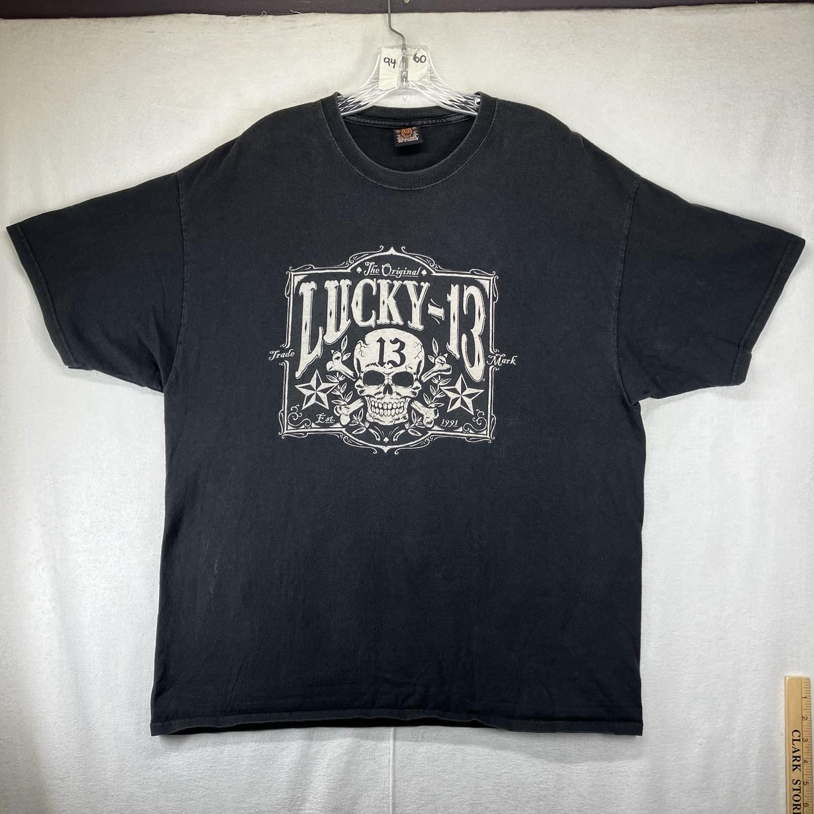 Vintage y2k T Shirt Lucky 13 Apparel Mens Oversized Large Skull Flash Art L