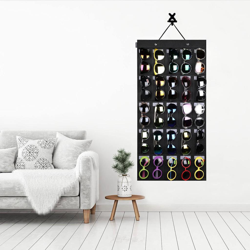 1piece Sunglasses Storage Bag Slot Sunglasses Organiser Eyeglasses Display Multi-function Storage Bag with Sturdy Cord