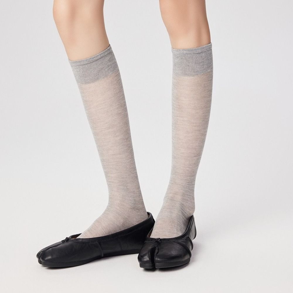 Solid Color Knee High Stockings Ultra-thin Calf Long Socks Comfortable Ruffle Two Toe Socks  Women
