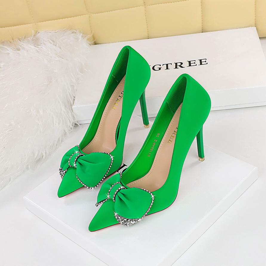Banquet Women's Shoes High Heels Slim Heels Shallow Mouthed Pointed Rhinestone Bow Single Shoes
