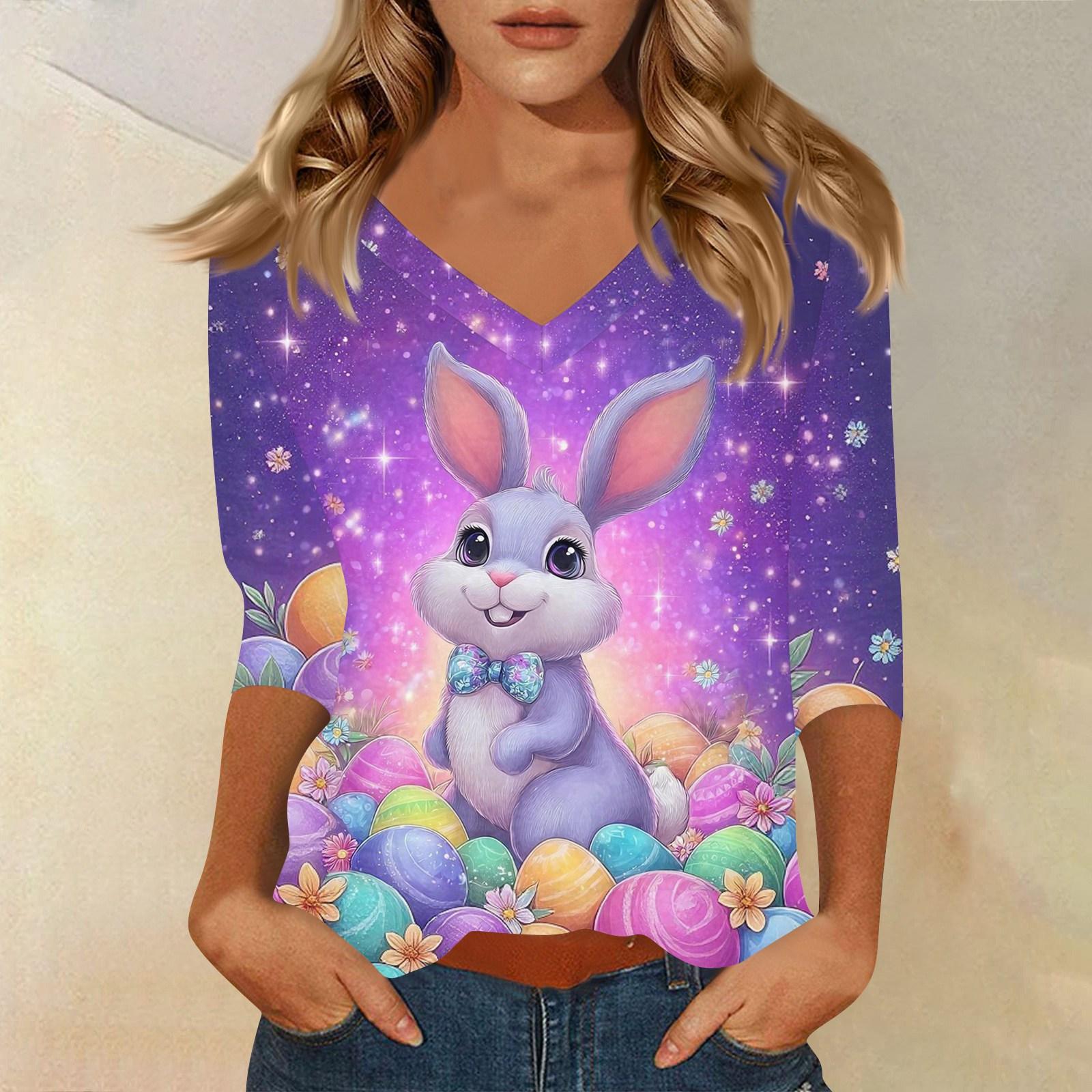 

Жіноча футболка з принтом з рукавом 3/4, щоденна мода на вихідні, базовий V-подібний виріз, звичайний топ XL