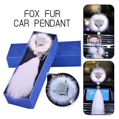 Fox Fur Car Pendant Crystal Diamond Pearl Fox Tail Rearview Mirror Pendants Decoration Creative Ladies Interior Accessories