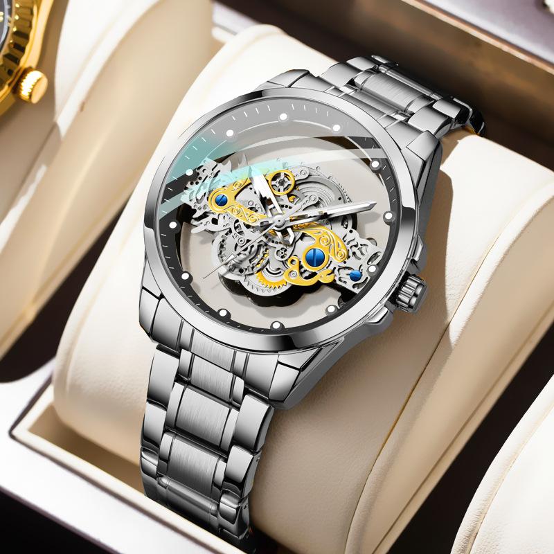 Full Automaton Luminous function Business Core Toflywheel WatchWatch Men's 30m Waterproof Double sided Hollow out Non mechanical Watch  Unique