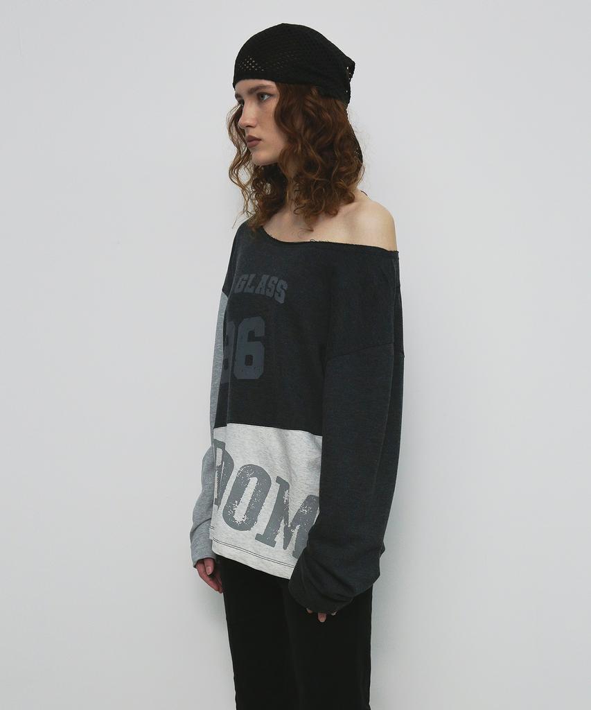 Saendeulig One Shoulder Color Block T-Shirt_Charcoal
