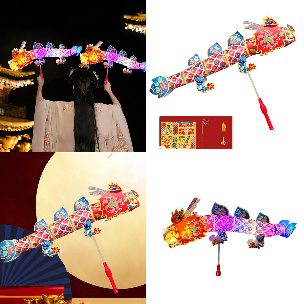 Chinese New Year Paper Craft Dragon Lantern Handmade DIY Material Bag Handheld Lantern Festive Celebration Party Props