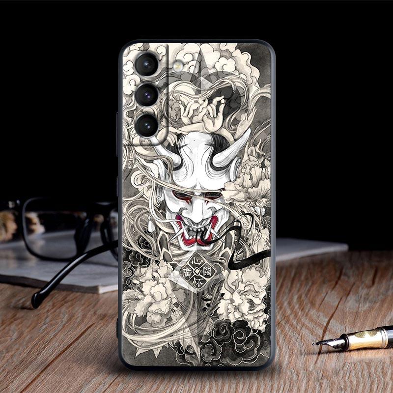 Japan Oni Samurai Yokai Mask Dragon Cases For Samsung Galaxy S24 Ultra S21 FE S23 S20 S22 Ultra S10 Plus Case Soft Funda Covers