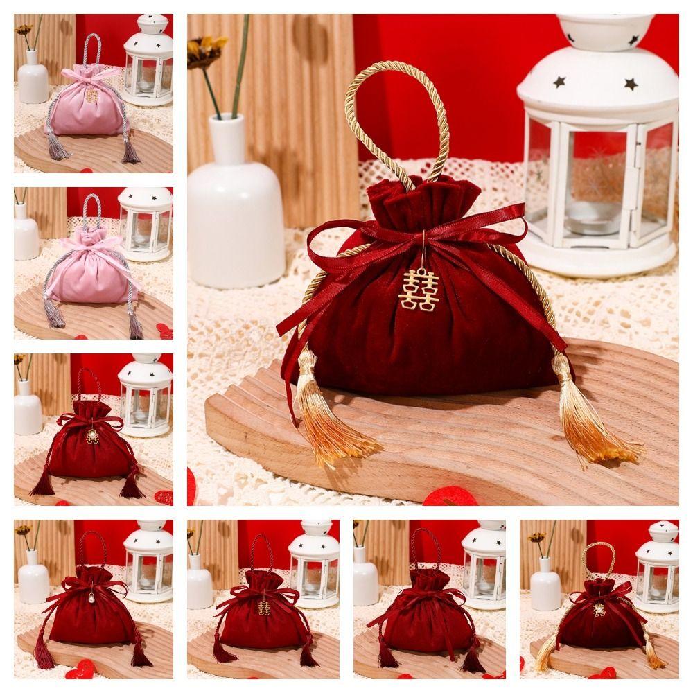 Traditional Flannel Gift Bag Chinese Wedding Gift Bag Drawstring Candy Bag  Wedding