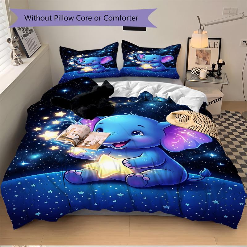 Elephant Starry Sky Print 3Pcs Bedding Setduvet Cover With 2 Bedropillowcase Home Birthday Gift