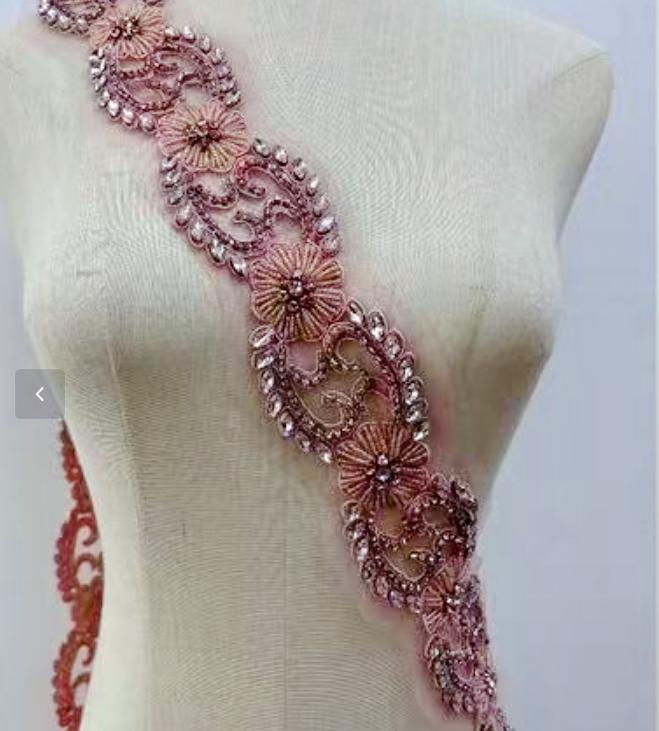 RM-800 Handmade Rhinestone Beaded Lace Trim Applique Sequin Beaded Trim for Bridal Beaded Trimming
