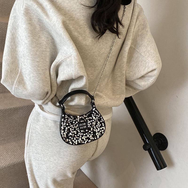 Bags Mini Sequined Small Bag 2025 New European and American Fashion Niche Versatile Hand Carry Messenger Chain Dumpling Bag