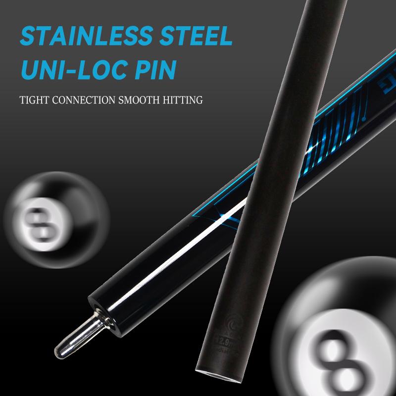 OKHEALING Karbonfaser Billard Queue Stick (Black Technology Niedrige Biegung Pro Taper Billard Queue 12,4 mm Spitze, Uni-loc Verbindung 147 cm, Spielqueue)