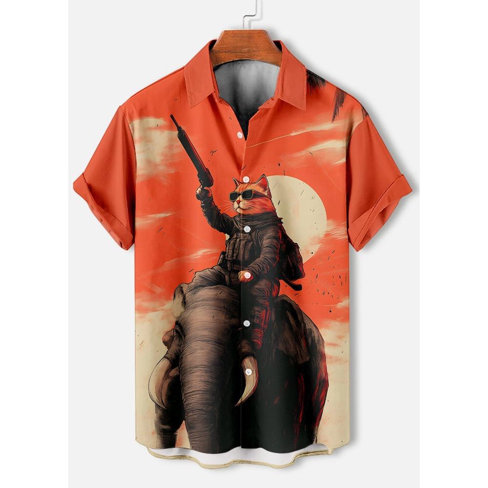 Men's Summer Short Sleeved 3D Digital Animal Printed Shirt Men's Casual Street Hip-hop Shirt Tops