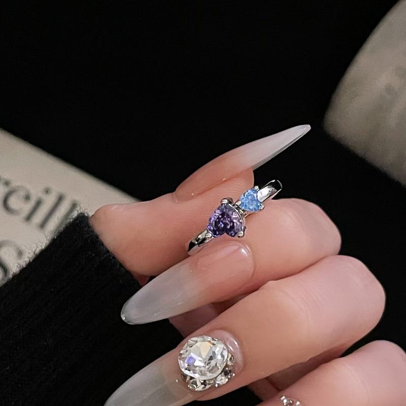 Niche Design Open Ring Women'S Purple Zircon Series High-End Sense Ring Combination Stacked Index Finger Ring