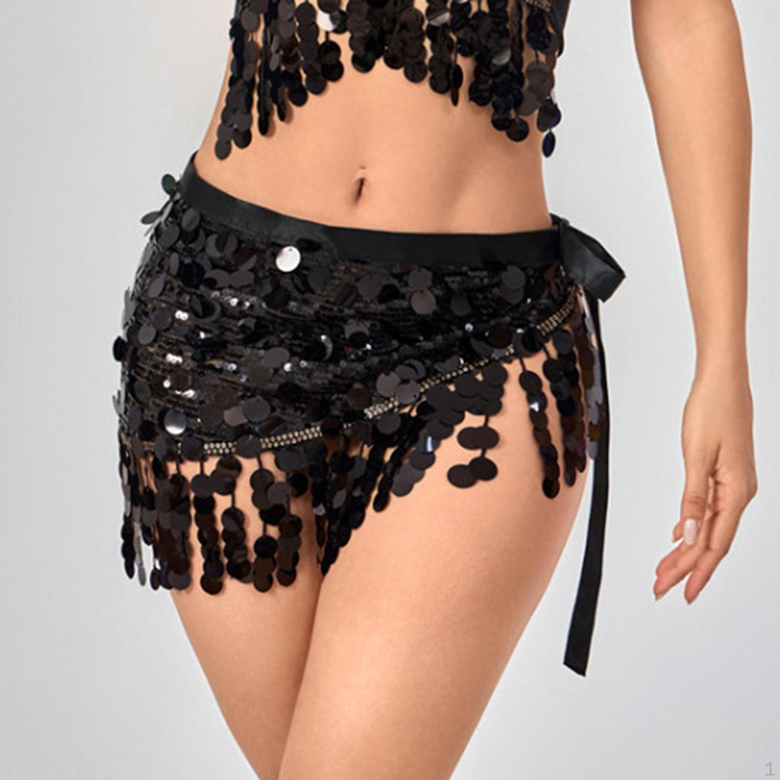 

Костюм для танца живота с платком на голову и юбкой с пайетками для фестивального сценического выступления Румба чёрный