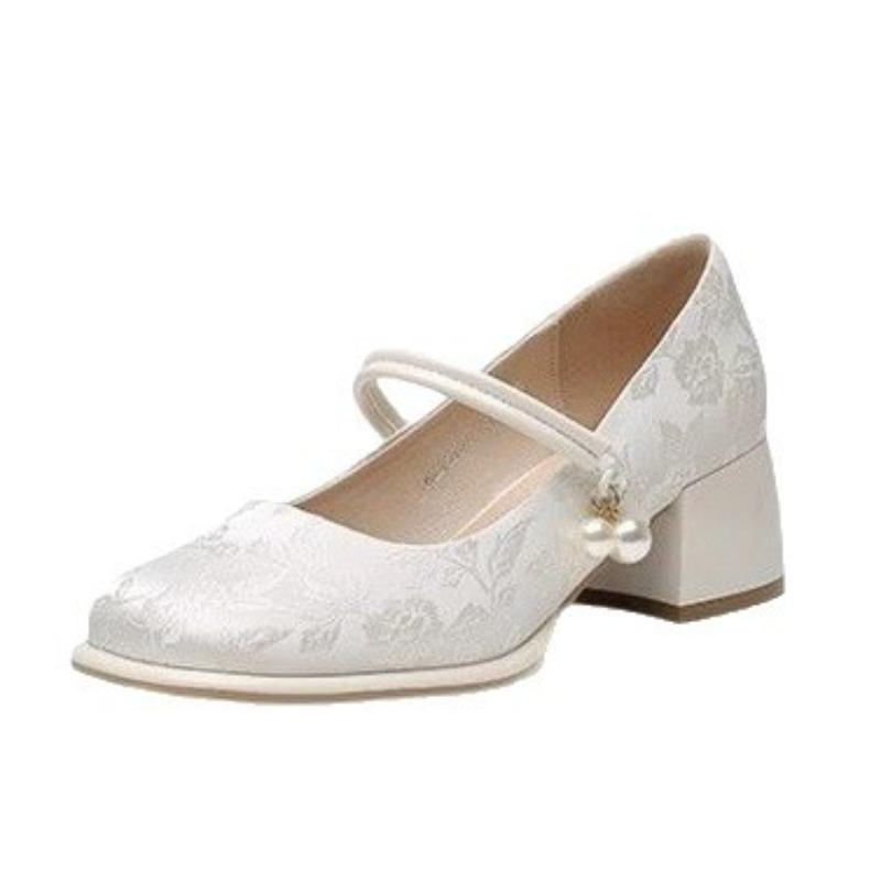 Mary Jane high heels women's autumn new thick heel with cheongsam skirt medium heel single shoes