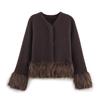 Stile europeo e americano, nuova moda da donna, versatile, maglieria patchwork alla moda transfrontaliera in finta pelliccia