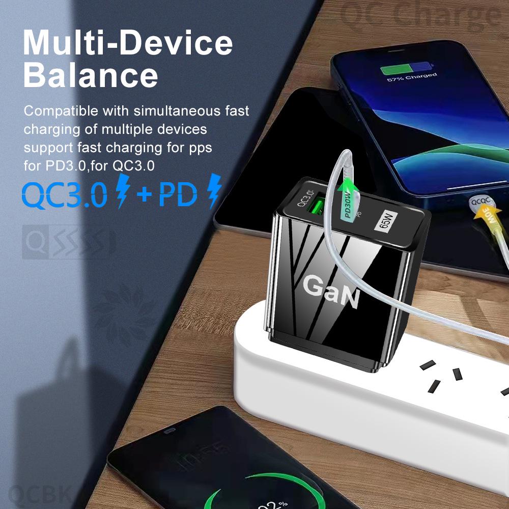 GaN 33W USB Fast Charger: QC 3.0 & PD, US/EU/UK Plug, Ideal for Mobile Phones
