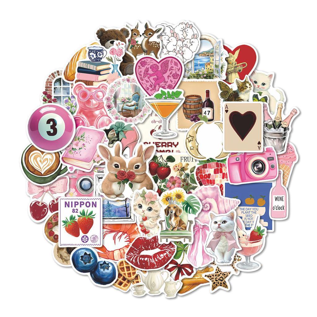 49PCS Y2K Pink Aesthetic Waterproof Stickers for DIY Decoration on Guitars, Notebooks, Luggage, Planners