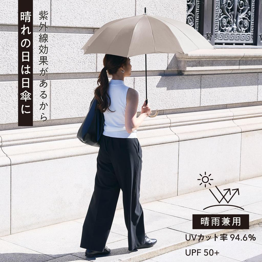Marna Shupatto and Long Suitable for Rain or 16 Roasted P615BR Umbrella, Women's Men's, Buttonless, Umbrella, Unisex, Shine, Water-Repellent, Ribs,