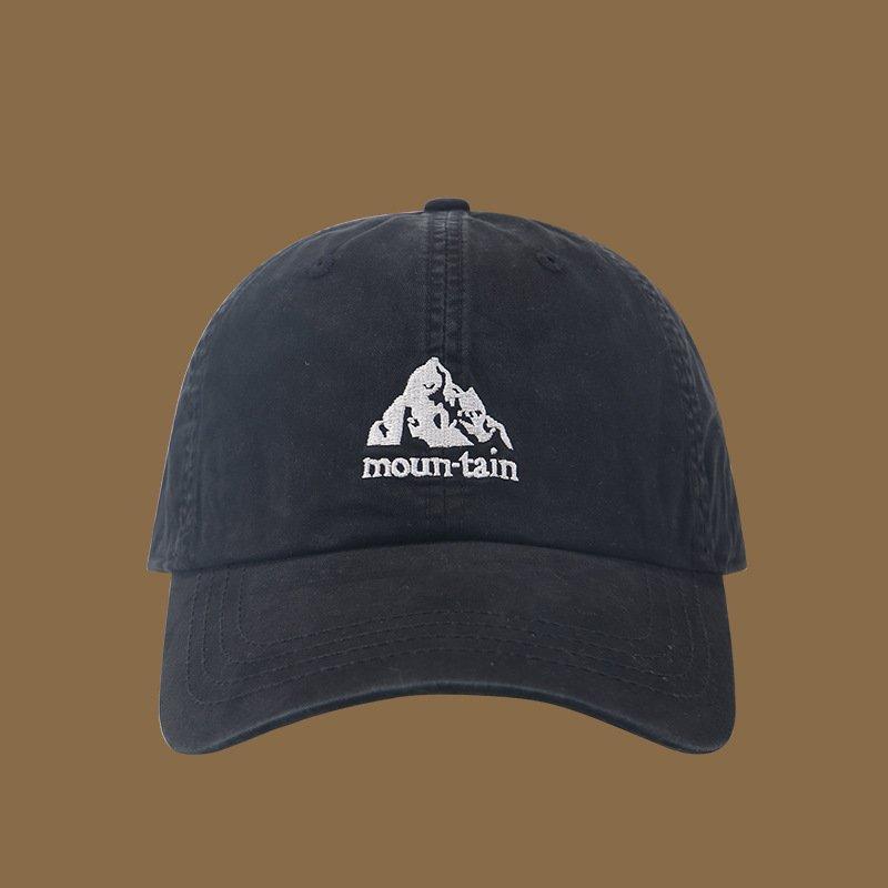 Retro Mountain Embroidered Pattern Unisex 6 Panel Curved Brim Cotton Adjustable Baseball Bap Custom Size чёрный