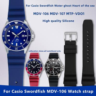 MDV-106 Silikon-Uhrenarmband Für Casio Schwertfisch MDV-107 Wassergeist Herz des Meeres 20 22mm Herren blau Sport Gummi-Uhrenarmband