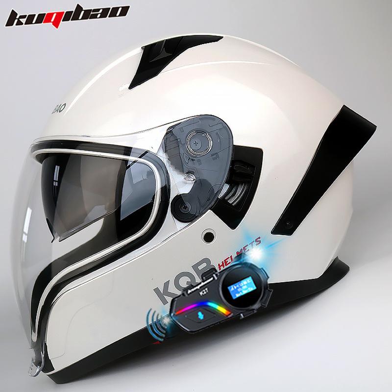 Double Lens Motorcycle Helmet Full Helmet Drinking Water Lightweight Four Seasons Ghost Face Helmet with Bluetooth