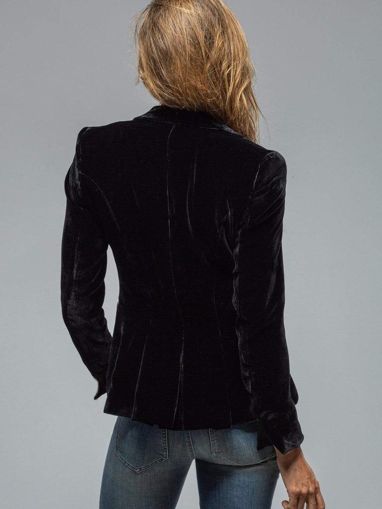 Versatile Velvet Blazer for Women, Retro Style Long Sleeve Outerwear Jacket with Pockets