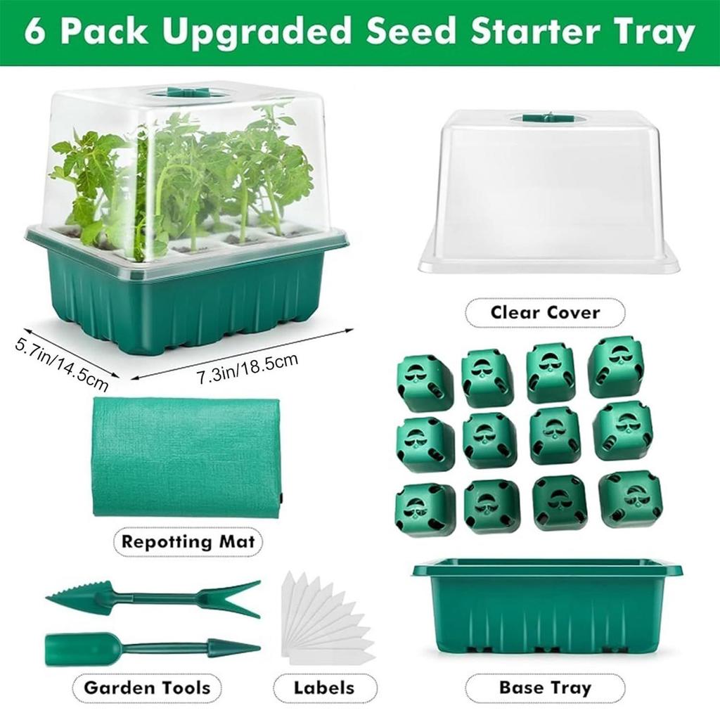 Plant Starter Trays Seedling Kits 12-Cell Trays With Dome And Base For Balcony Window Sill Classroom Small Space Gardening