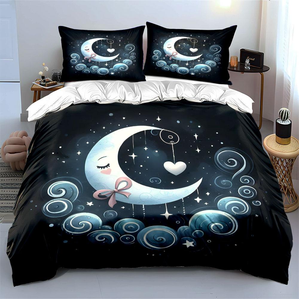 Moon Starry Night Decor Set Soft Comfortable Duvet Cover Bedding Set Included 1*Duvet Cover & 2*Pillowcases, Gift