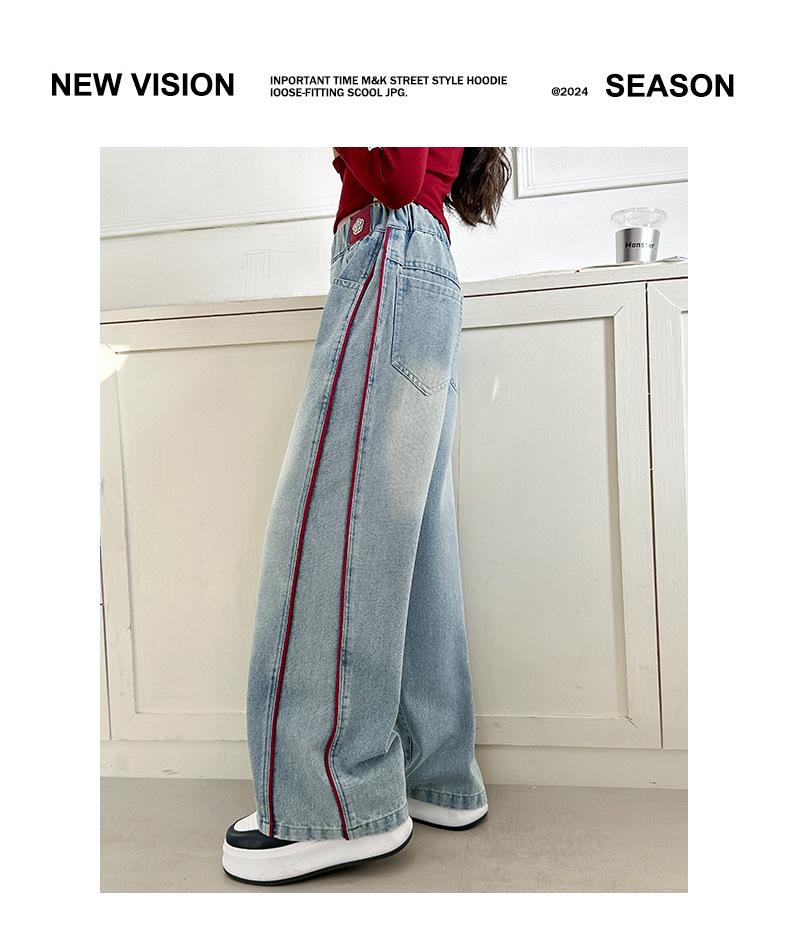 Girls' Fleece-Lined Wide-Leg Jeans for Autumn & Winter
