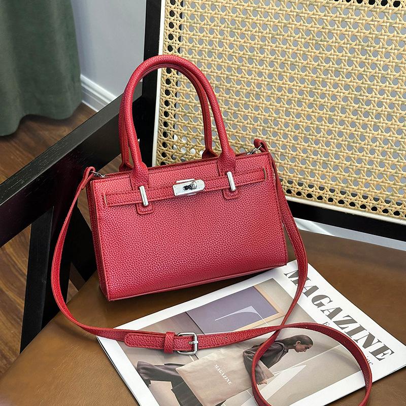 Premium platinum bag women's new lychee pattern portable small square bag versatile commuter shoulder messenger bag