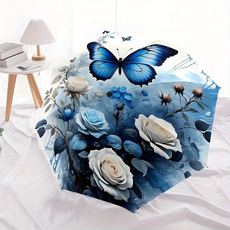 1pc Creative Butterfly Art Pattern Cartoon Umbrella, Fashionable, Personalized, High-Value Folding Umbrella, a Must-Have for Summer, 8-Rib D