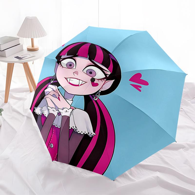 Monster High Clawdeen Wolf Inspired Automatic Opening Folding Umbrella with 8-Bone Iron Frame - Perfect for Fans, Travelers, and Daily Use01