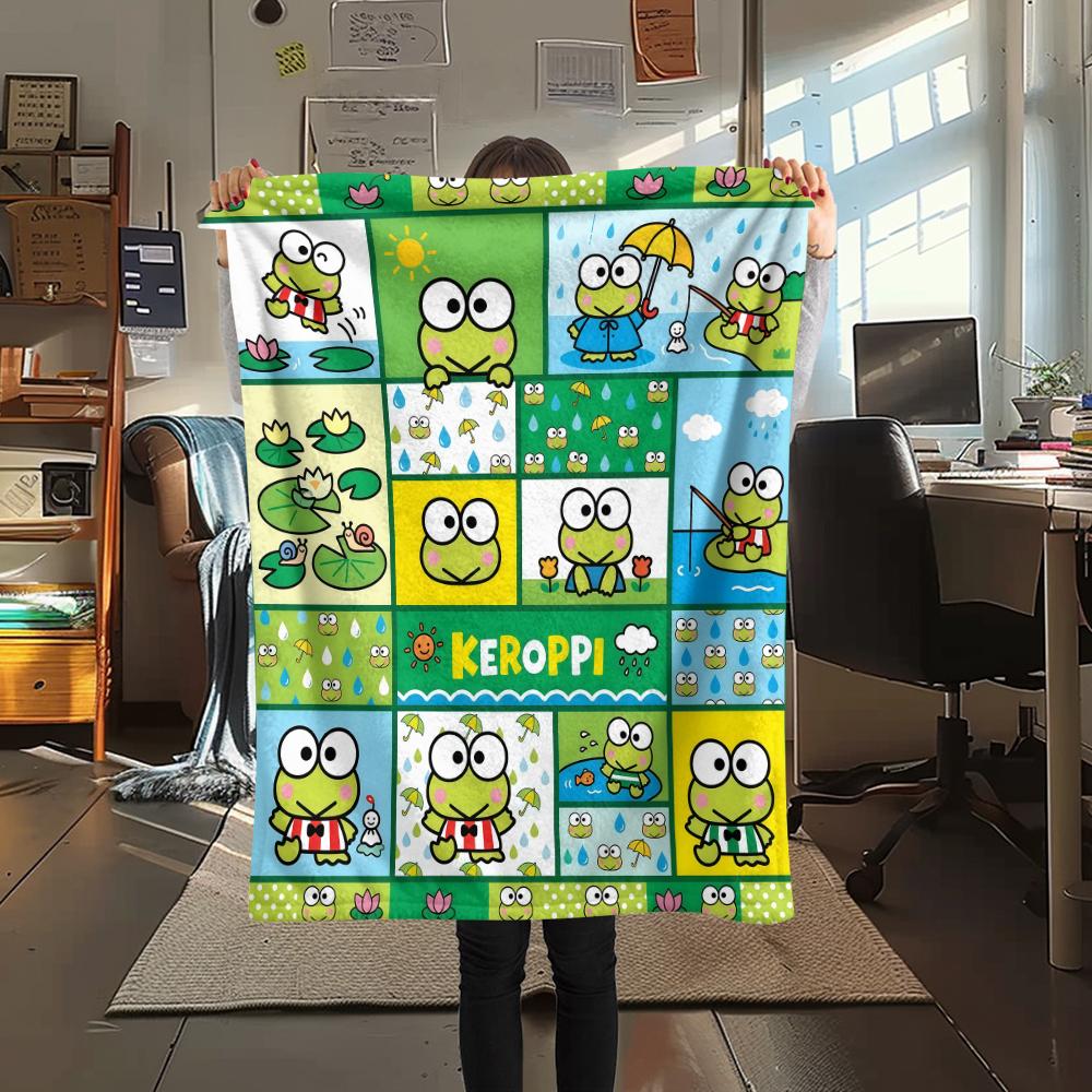 1PC Sanrio Puzzle Print Flannel Blanket, High quality All Seasons, Home Decor, Warmth and Comfort, Perfect for Christmas Gifts