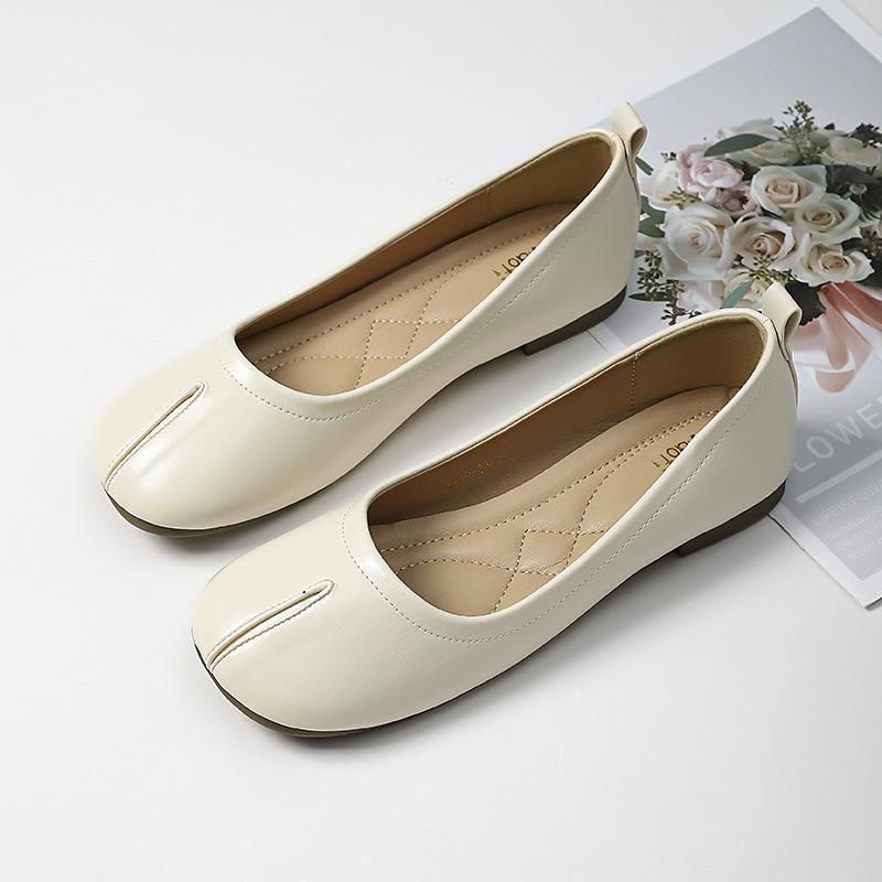 Fashion Flat Shoes Women's Plus Size Women's Shoes 41-43 Spring and Autumn New Shallow Square Toe Split Toe Shoes Loafers Women
