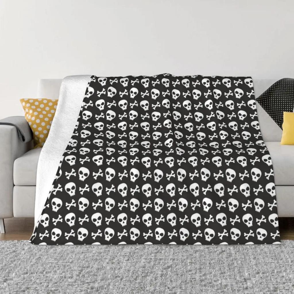 Skull & Crossbones On Black // Halloween Collection Throw Blanket Decorative Bed Blankets Softest Blanket Polar Blanket