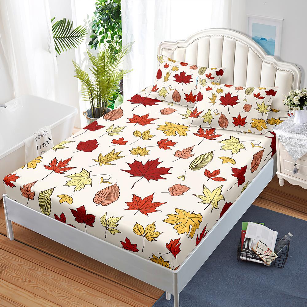 Three-Piece Mattress Set Fallen Leaves Autumn Bedspread Pillowcase Mattress Protective Cover