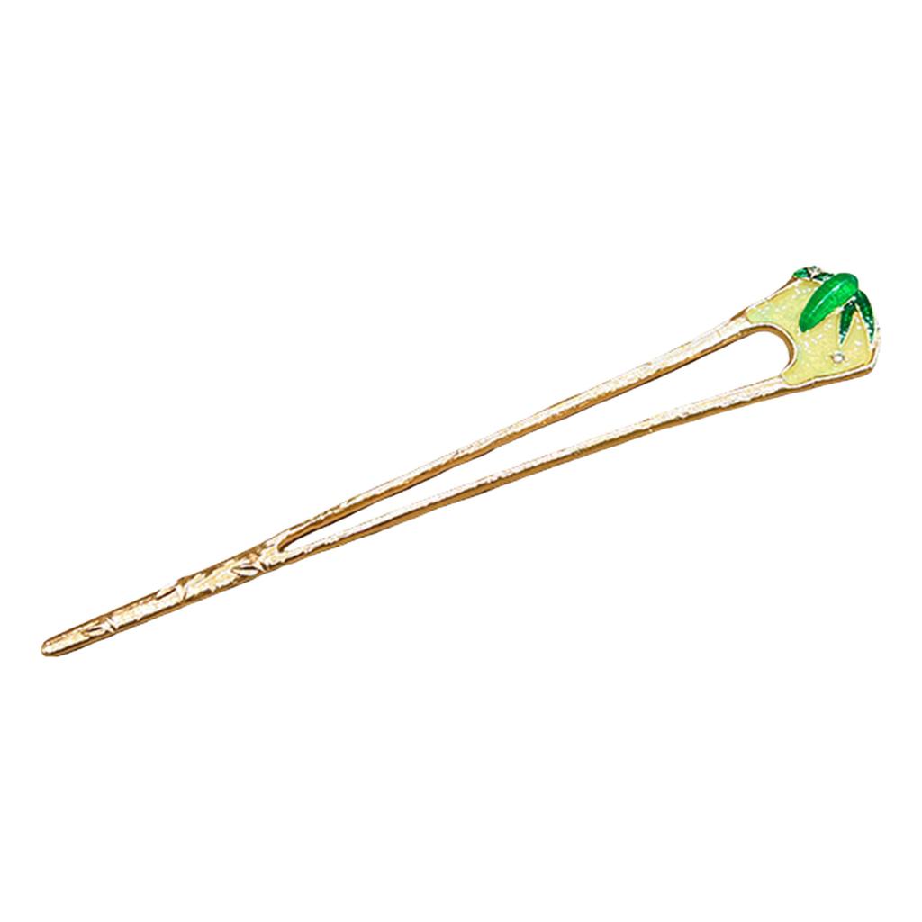 Chinese Hanfu Hairpin Green Leaf Hair Sticks Zinc Alloy Bamboo Hair Stick For Women 17cm Rhinestone Hair Accessories 1/2pcs