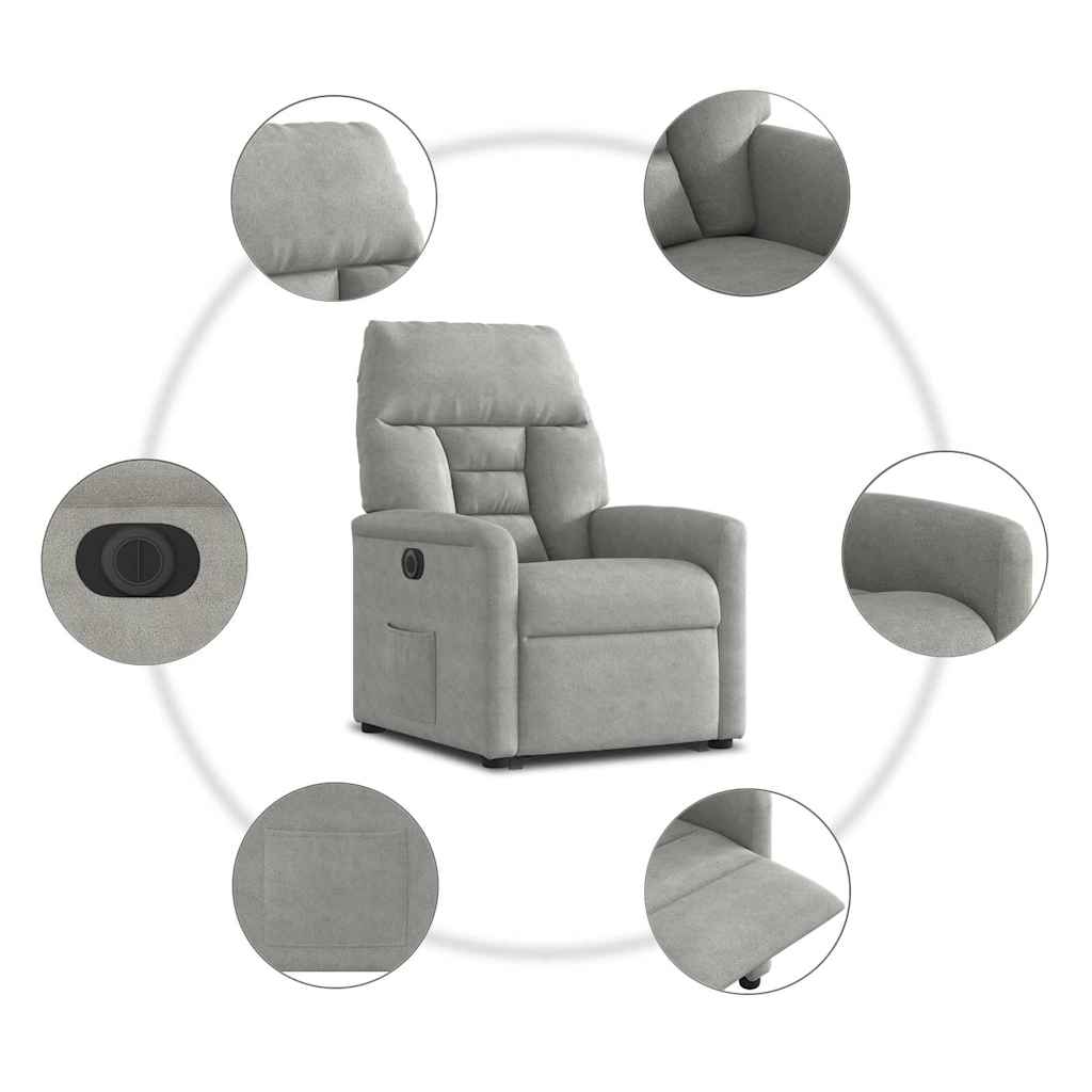 Recliner Chair with Electric Lift Assist Light Gray Microfiber Fabric