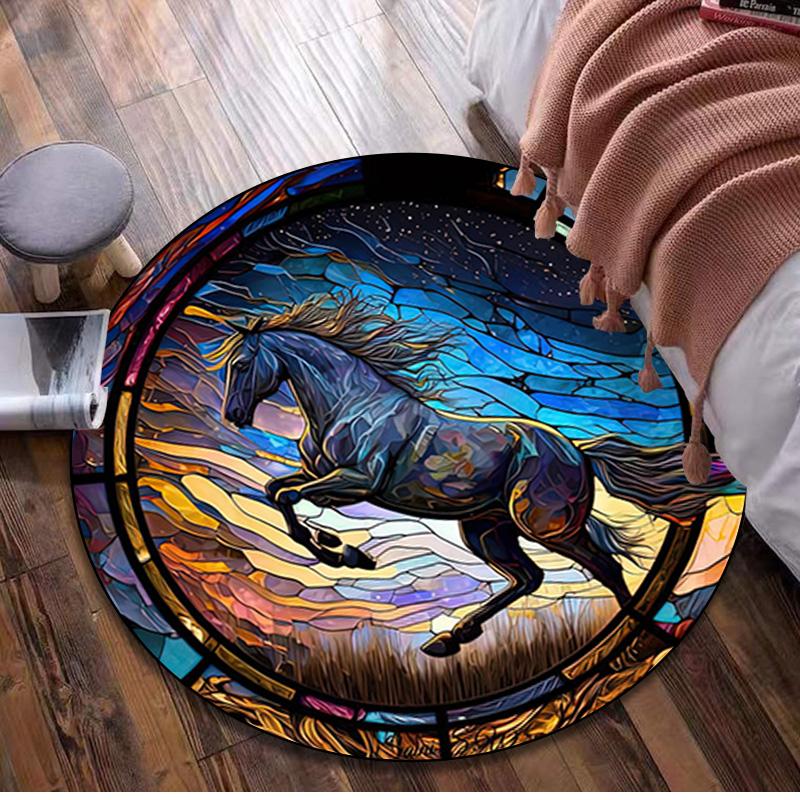 

Horse Circular Rug Office Decorative Carpet For Living Room Bedroom Door Mat Floor Rug Computer Chair Area Rug 80x80cm( 31x31in)