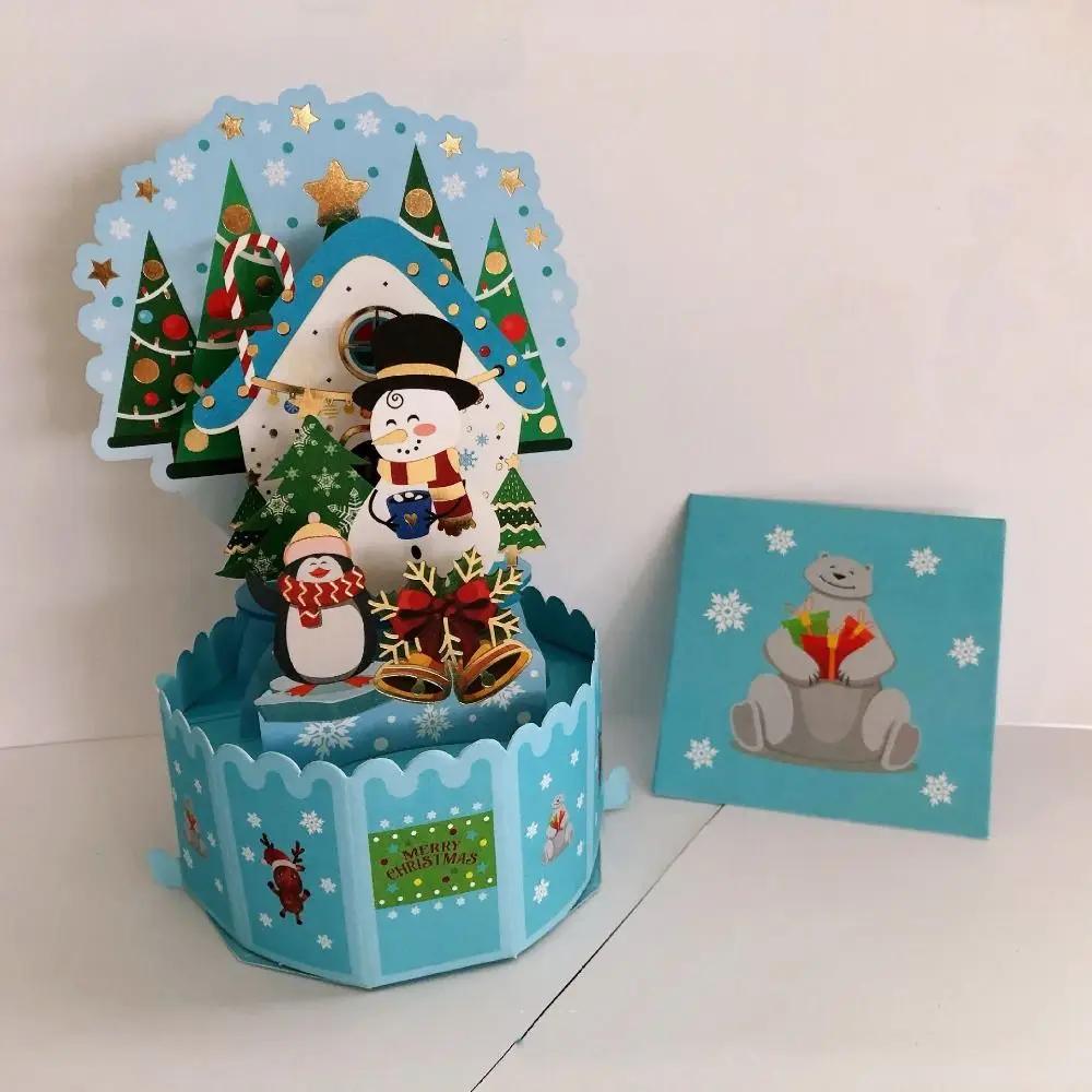 New 3D Pops-up Greeting Card Colorful Merry Christmas Cards Blessing Postcard New Year Greeting Cards Thank You Cards Decor Gift
