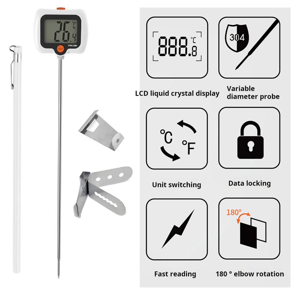 Termometro Digitale per Caramelle con Clip per Pentola Termometro per Alimenti a Lettura Istantanea per Cottura, Pasticceria e Produzione di Caramelle Sonda in Acciaio Inossidabile Display LCD