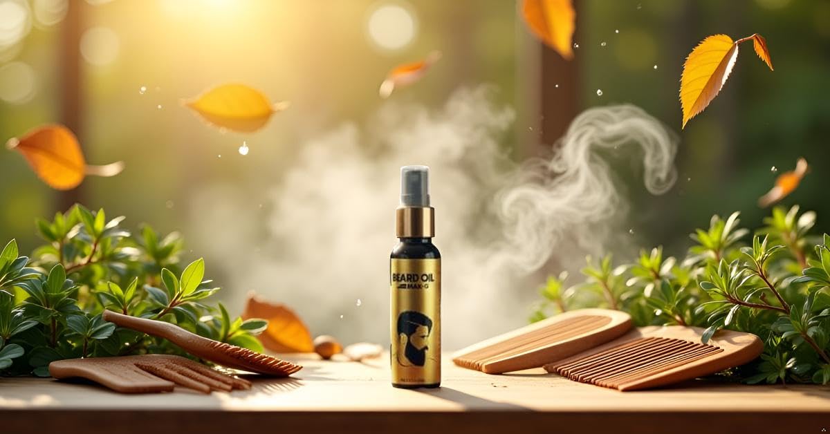 MAX G Beard Oil for Men | Natural Beard Growth & Softening Oil | Non-Greasy Daily Beard Care | Nourishes, Conditions & Controls Frizz | Premium Gol