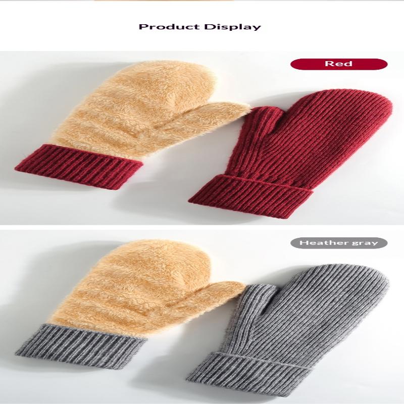 New Knitted Gloves Winter Double Layer Velvet Thickened Warm Cover Gloves Finger Gloves