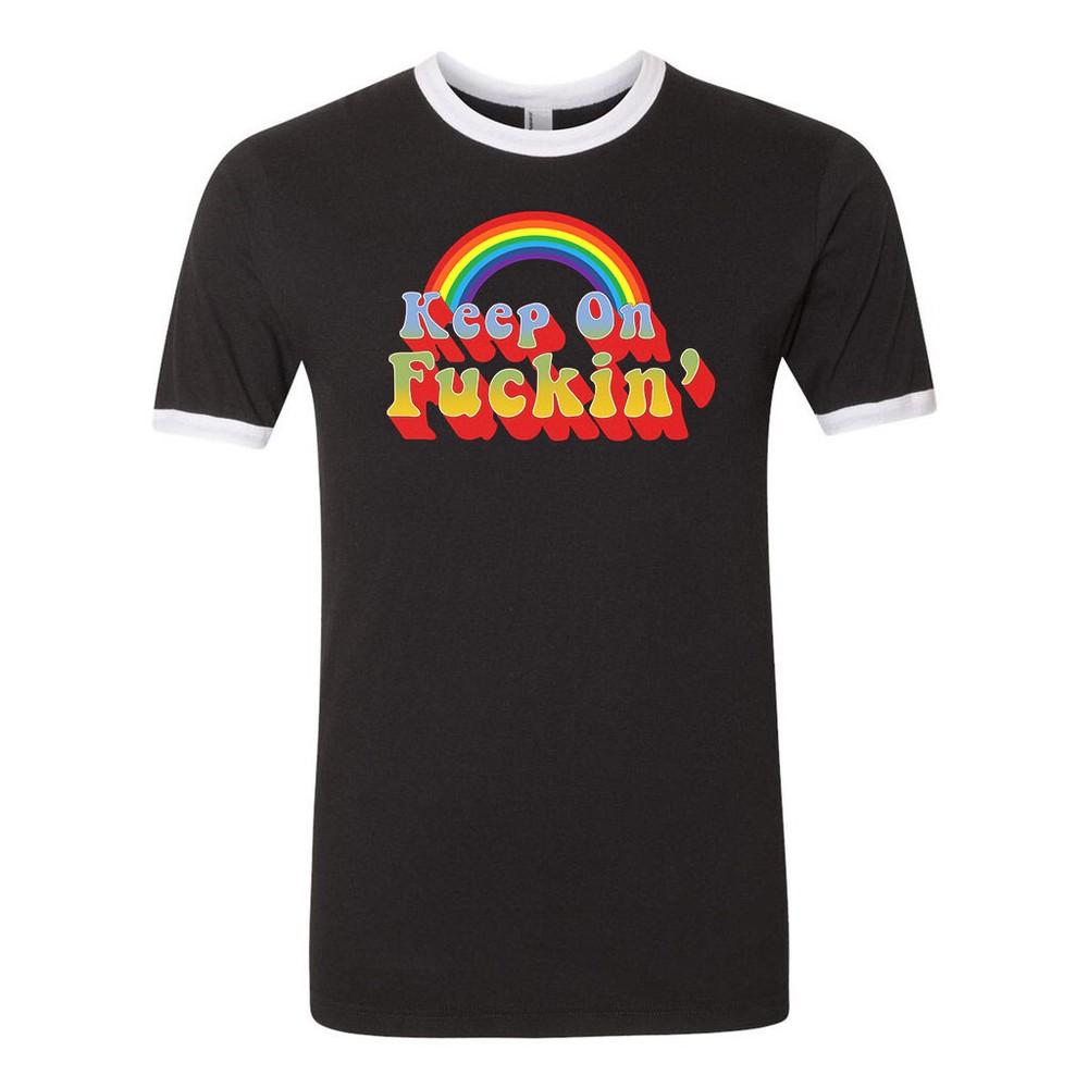 Unisex Ringer Tee T-shirt Cotton Novelty 70s Keep On F*ckin Rainbow Vanner Van Unisex T-Shirt XL