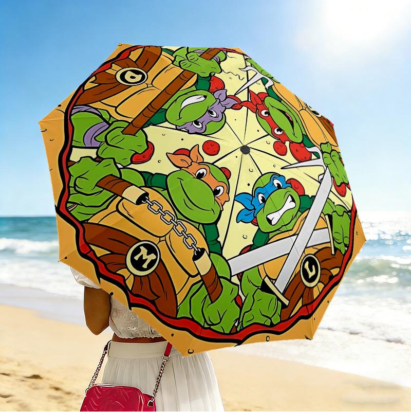 Pizza Party 8 Ribs 3Fold Black Glue Uv Protection Umbrella Sun Protection Rainproof Compact Folding Umbrella For Travel Daily Use C9241703