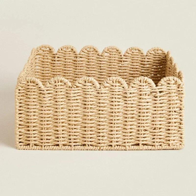 

1PC Paper Rope Woven Storage Basket High-capacity Clothing Storage Boxes Kitchen Storage Basket for Pastries Cosmetics Fruits S 24x24x14cm