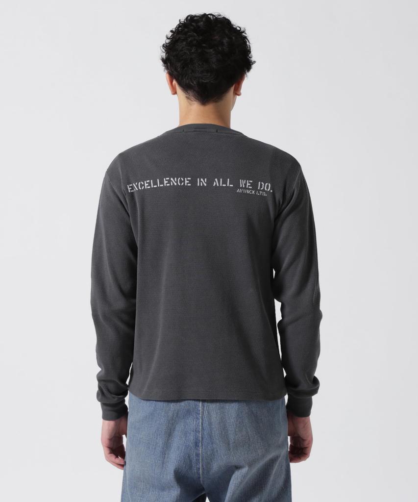 AVIREX Fade Wash Honeycomb Waffle Long Sleeve Size T-Shirt, Men's T-Shirt, L, 410, Charcoal, 783-5130010
