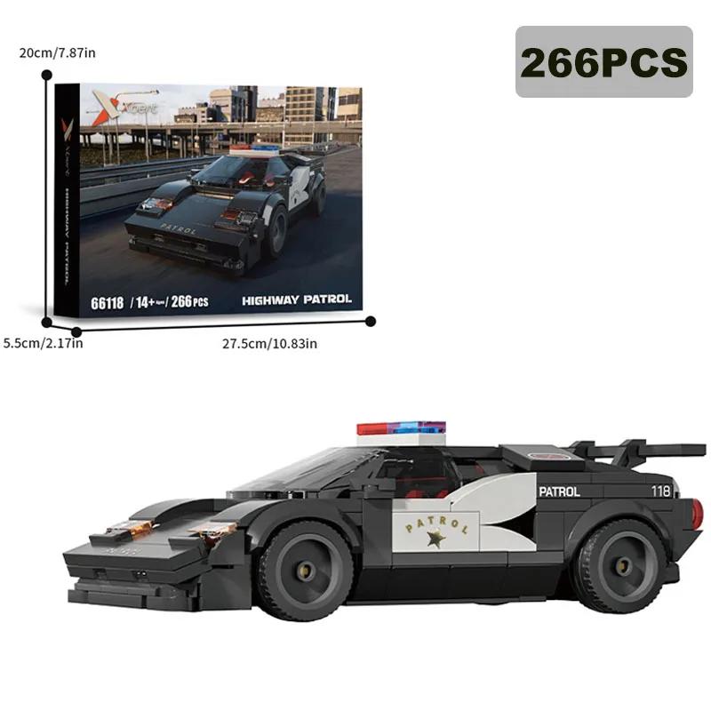 

266PCS City Patrol Police Car Building Blocks Classic Supercar Police Car Model Bricks Desktop Decoration Toy Kids Holiday Gifts